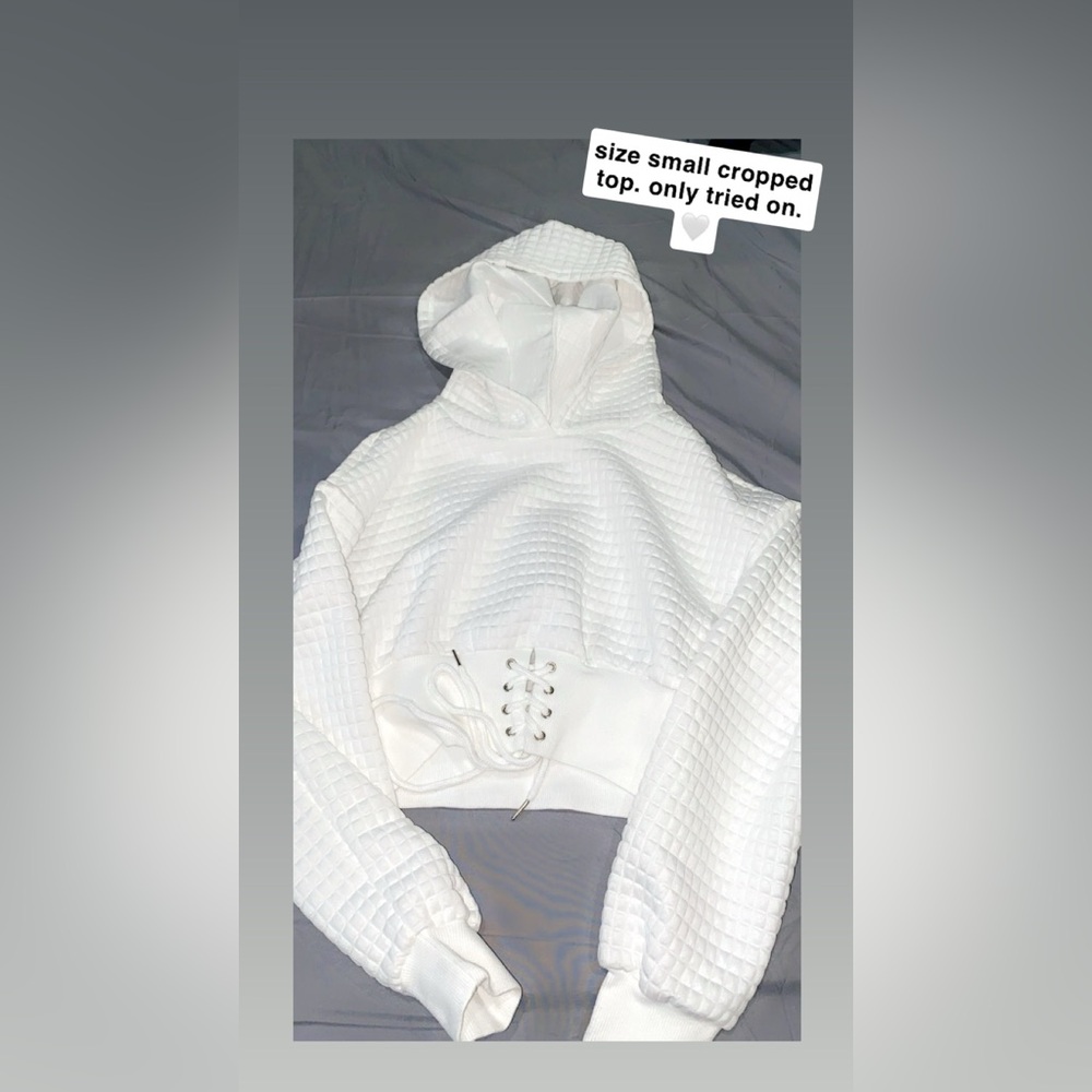 White Quilted Hoodie with Lace-Up Detail